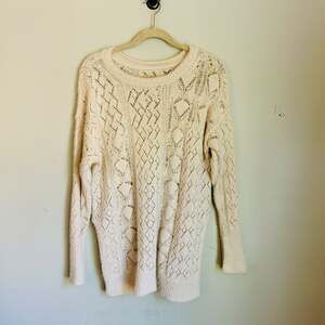 PILCRO for ANTHROPOLOGIE Pointelle Open-Stitch Pullover Ivory Size Medium